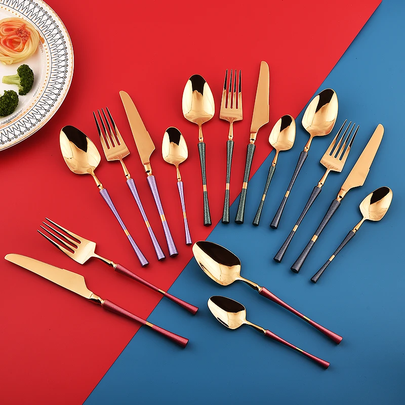 hot selling wholesale cheap travel flatware sets reusable silver stainless steel spoon fork  knife wedding gold flatware set