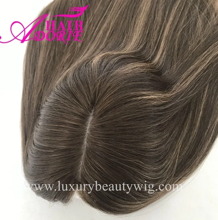 LX136 Wholesale Rooted Balayage Ombre Blonde Skin Top Kippa Fall European Human Virgin Hair Kosher Jewish Silk Base Topper