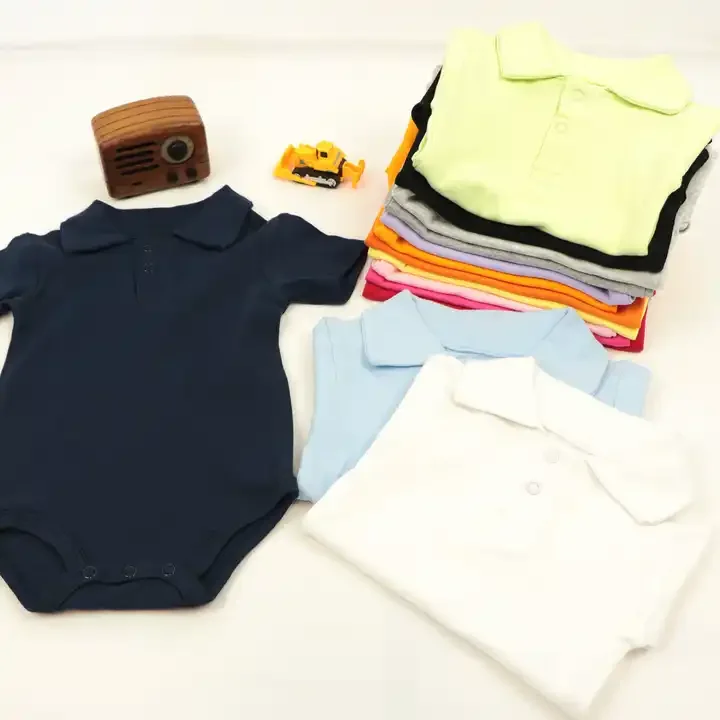 organic cotton short sleeve Polo collar baby body suit jumpsuit Newborn Polo shirt Romper