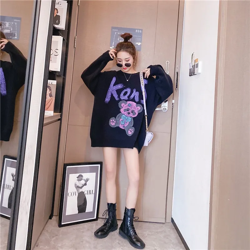 New arrival round neck lovely cartoon print women knitted  jumper