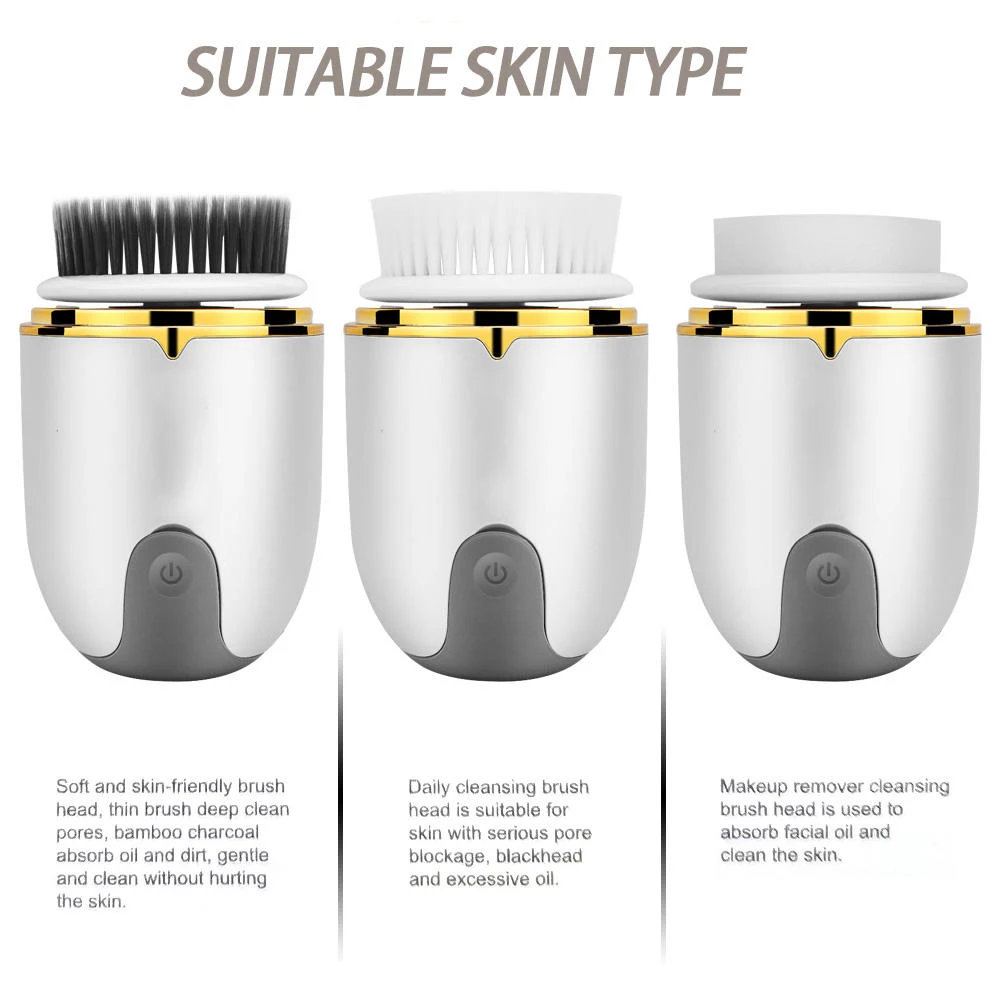 Home use 3 in 1 Rechargeable Different Replace Cleaning Heads Exfolianting Face Cleaning Brush Electric