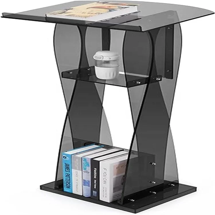 Modern Easy To Assemble Black Acrylic Podium Acrylic Lantern Pole With Storage Podium for Classroom Wedding Podium