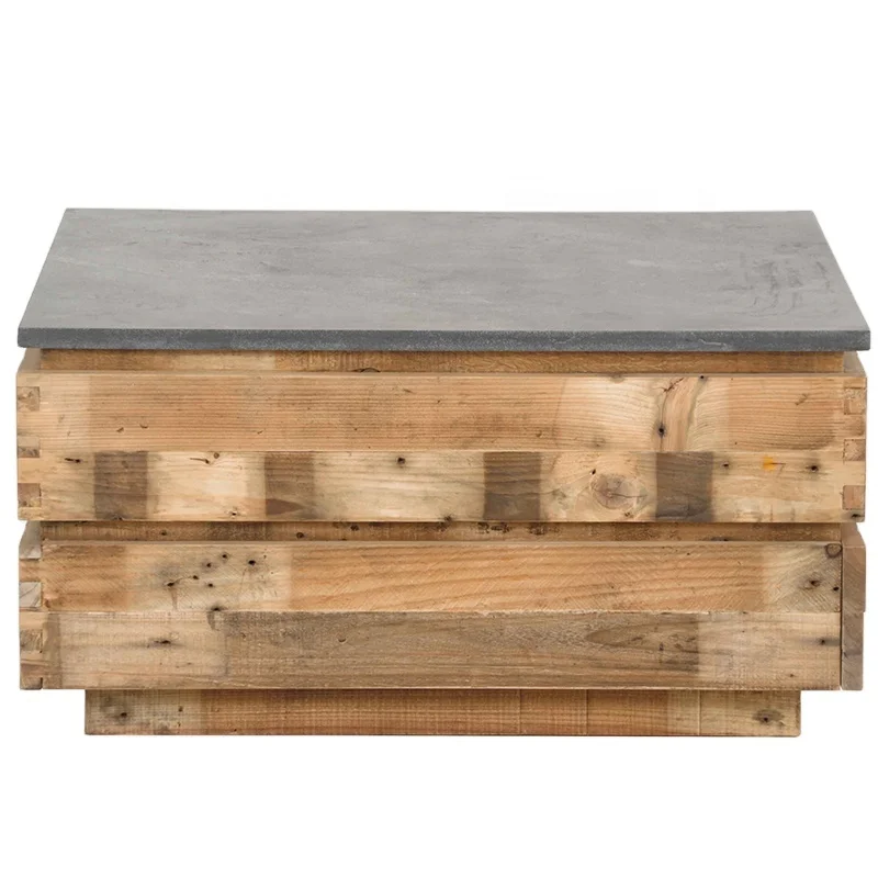 
Design mordern squre reclaimed pallet wood cofee table with Blue stone veneer top and storage drawer 