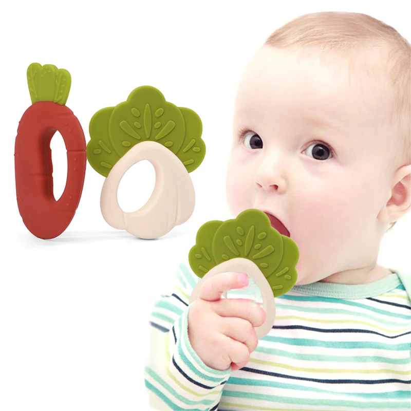 Индивидуальные Детские Жевательные китайские Капустные редиски Силиконовые Прорезыватели Bpa Детские бесплатные игрушки для прорезывания зубов