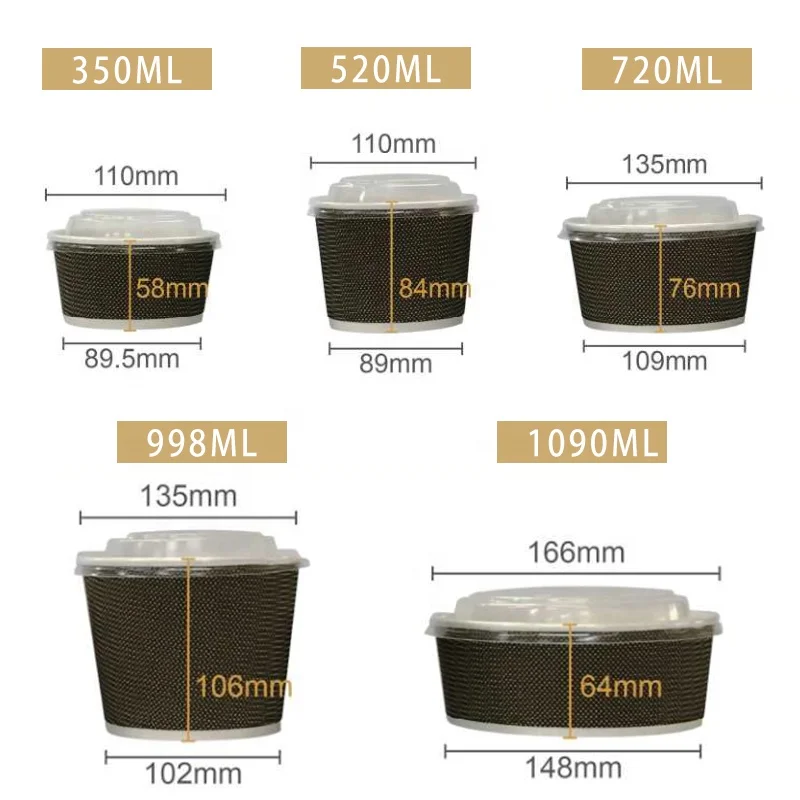 Good Hot Insulation Korean And Japanese Food Take Away Ripple Paper Bowl