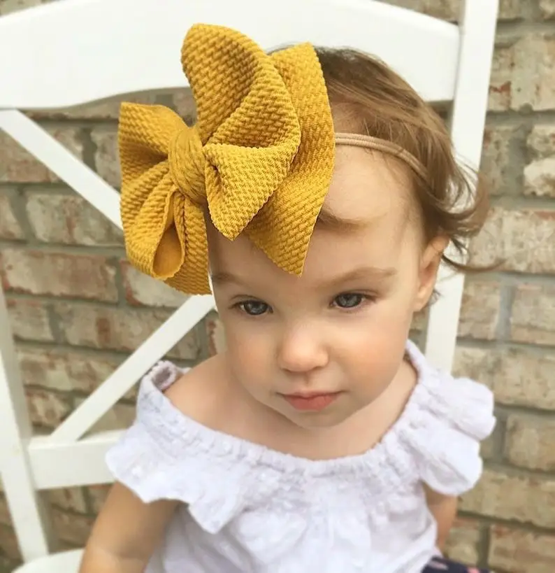 FanYue baby bows and headbands custom fashion 95 polyester +5 spandex INS fashion Double layer big bow baby headband