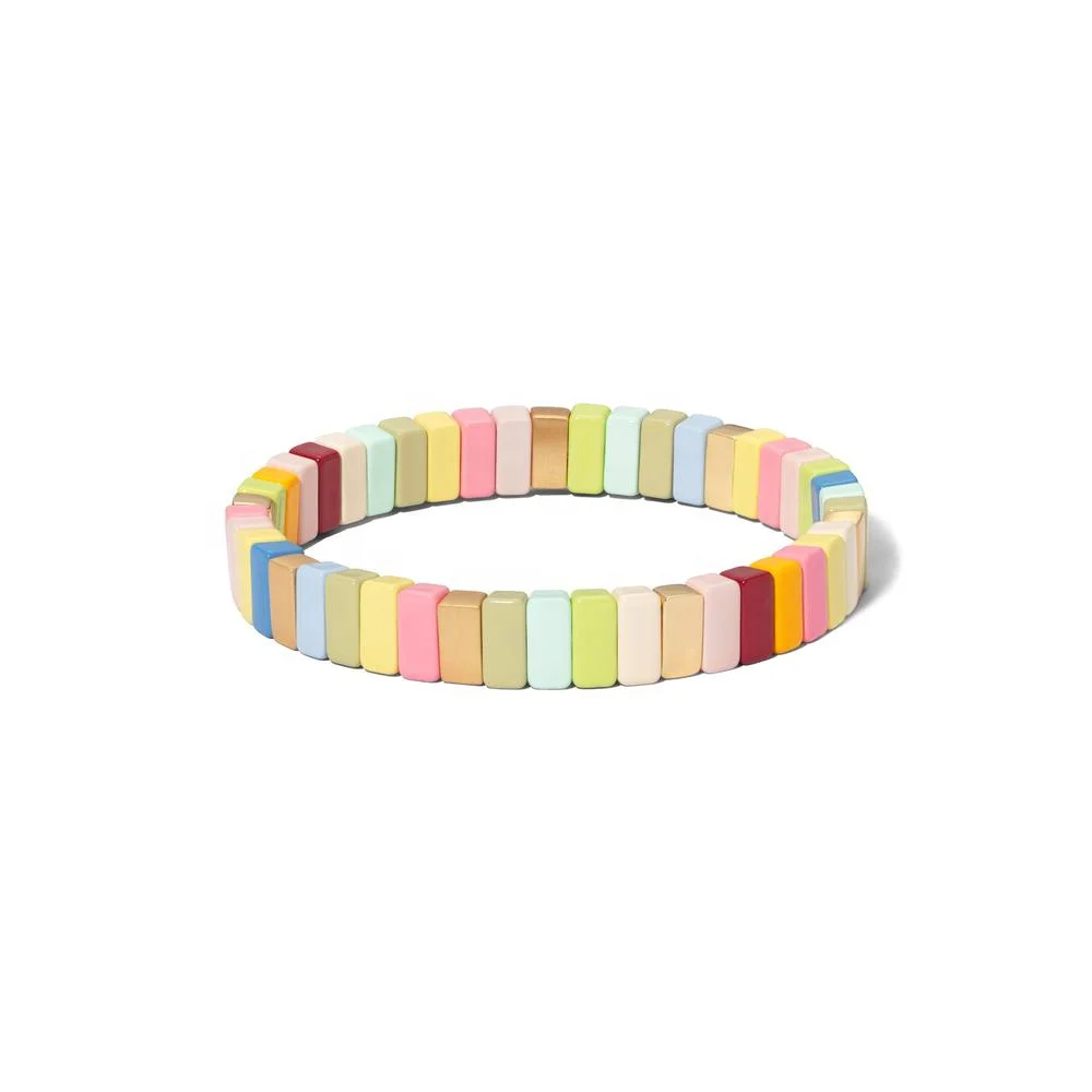 
Wholesale Custom Yellow Blue Gold Rainbow Bracelet Set Hand Bracelets Bangles For Men Enamel Tile Stacked Bracelets Set 