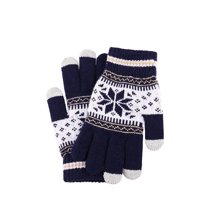 Cheap winter knit gloves jacquard snowflake pattern gloves touch screen thicken warm gloves accept custom