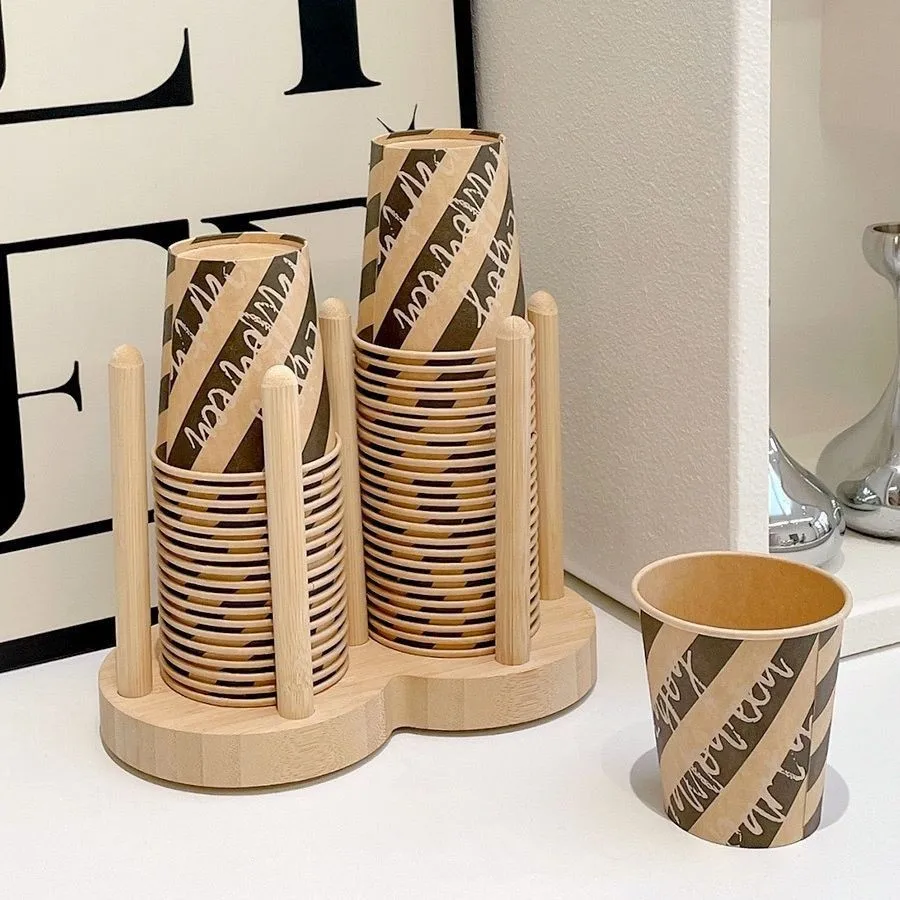 Bathroom Cup Dispenser 3oz Bamboo Holder Wooden Disposable Cup Organizer Disposable Paper Cup Holder for Bathroom