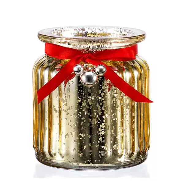 Candle Jar Empty Glass with Bamboo Lid Wholesale Colorful Print Handmade Silk Metal Cylinder