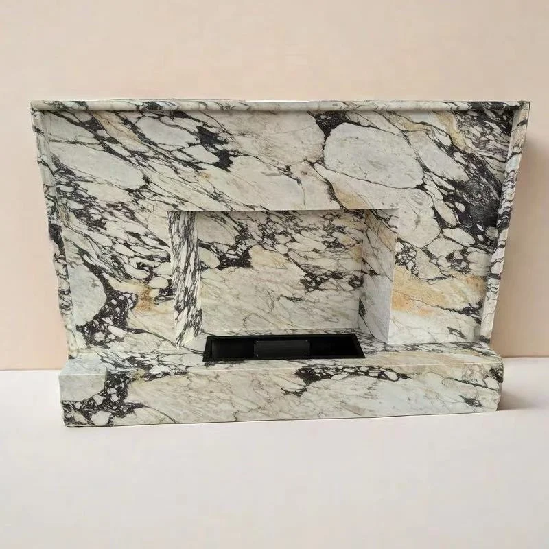 Customized Natural marble Europe Style Indoor Hand Carved Luxury Calacatta Viola Marble Fireplace