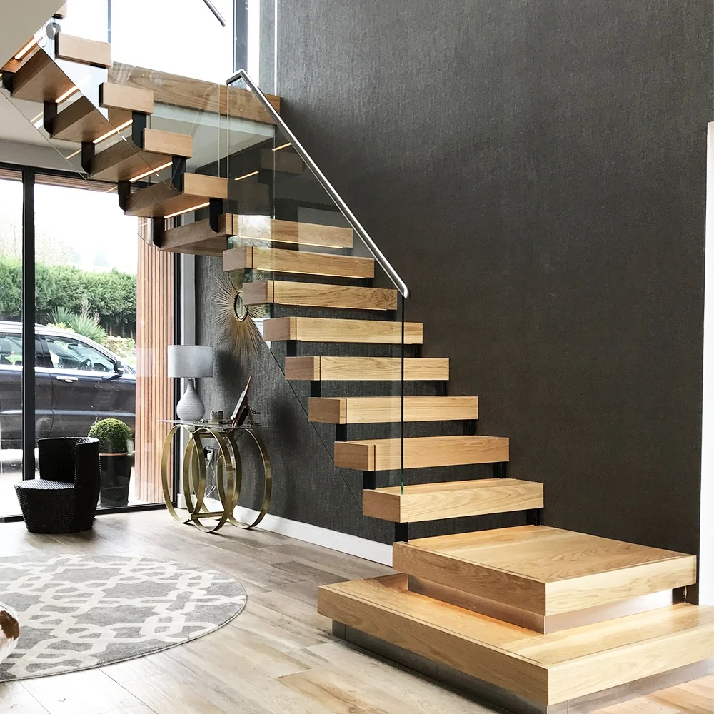 Gaobo Manufactured Floating Staircase Contemporary Spiral Straight Stair Metal Steel And Wood Cantilever Staircase