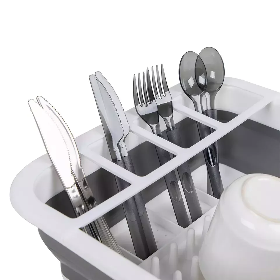Home Organizer Grey/White Collapsible Drying Dish Drainer Rack Kitchen