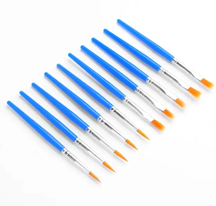 Blue Rod Flat Head round Hair Watercolor Brush Nylon and Plastic round Head Painting Handle for Art Oil Painting Wood Handle