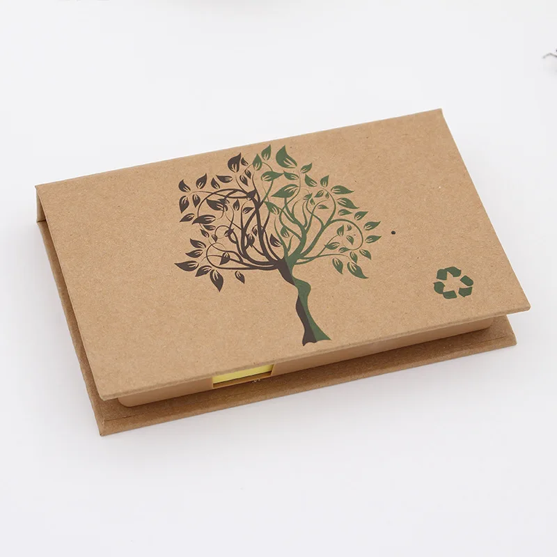 Custom logo memo pad sticky notes set in kraft paper cover plastic holder box with ruler
