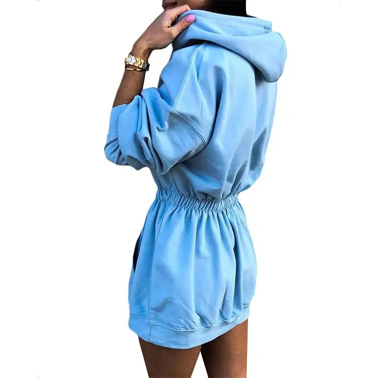 
Newly Fashion Solid Long Sleeve Pullover Girdling Drawstring Clothing Casual Crop Hoodie Dress For Woman 