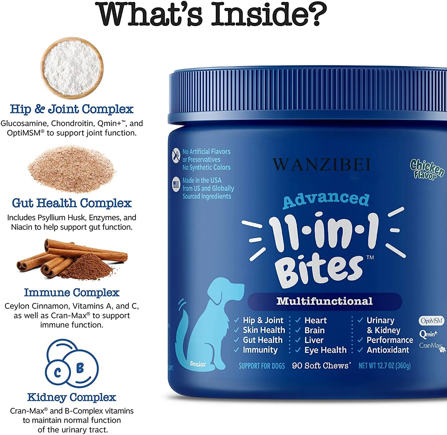 2021 WANZIBEI OEM Private Label Pet Multivitamin Tablet Soft Chew Nutrition Immune Supplements for Dog Cats