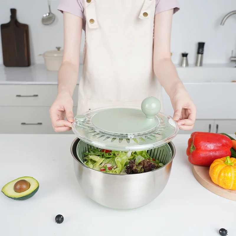 WOKA Multipurpose Salad Spiner Kitchen Salad Tools Gadgets 5l Stainless Steel Hand Push Salad Spinner