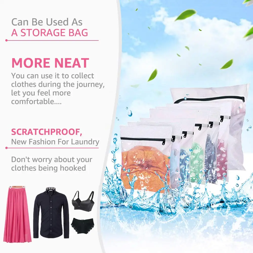 
White durable mesh wash bags with drawstring for small item 