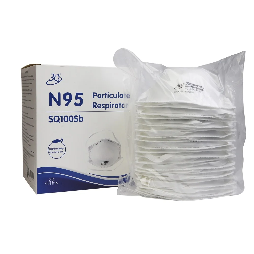 Sanqi SQ100Sb Moulded Cone Cup NIOSH Approved Anti Dust Factory Wholesale 3Q Facemask Disposable N95 Particulate Respirator Mask
