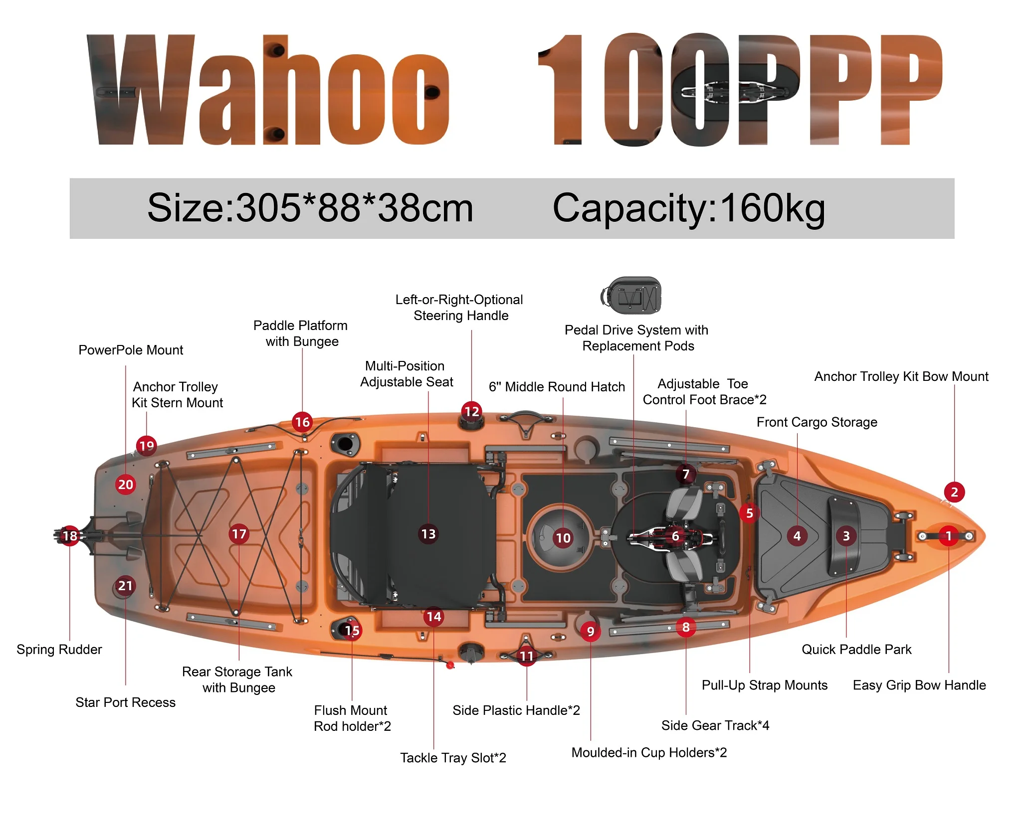 Source factory fishing foot pedal drive kayak 10ft  rotomolded pedal canoe sit on top kayak with pedals
