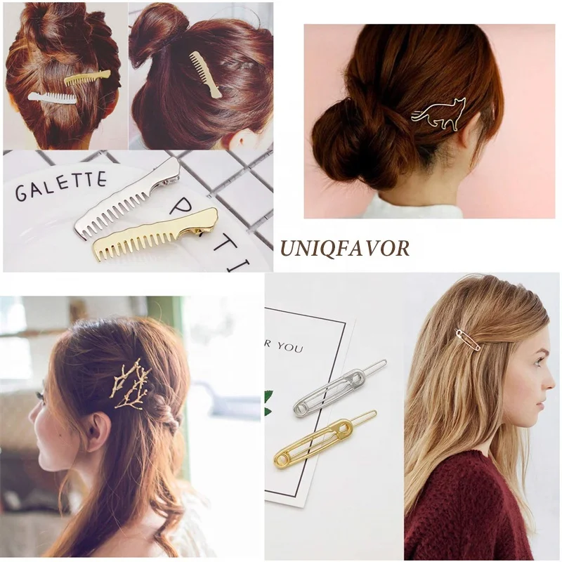 Minimalist Barrette Dainty Feather Hair Pins Triangle Circle Bow Infinity hairgrips for Woman Girls Geometric Hair Clips