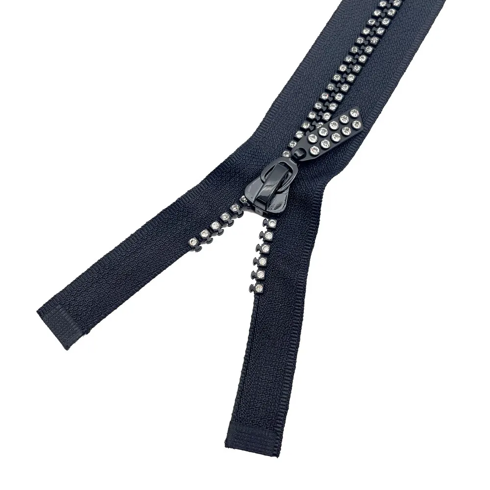 Free Sample Diamond Zipper Decorative Plastic Zipper Open End Auto Lock Zipper With Rhinestones