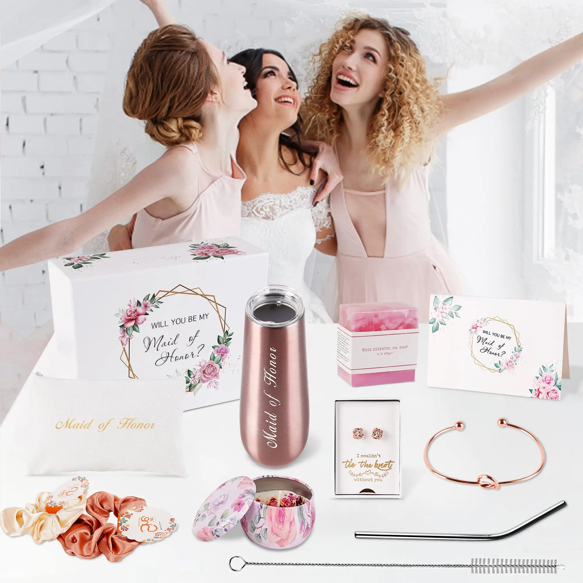 Maid Of Honor Gifts Box Stemless Stainless Steel champagne glasses Maid of Honor Proposal Gift,Will You Be My Maid