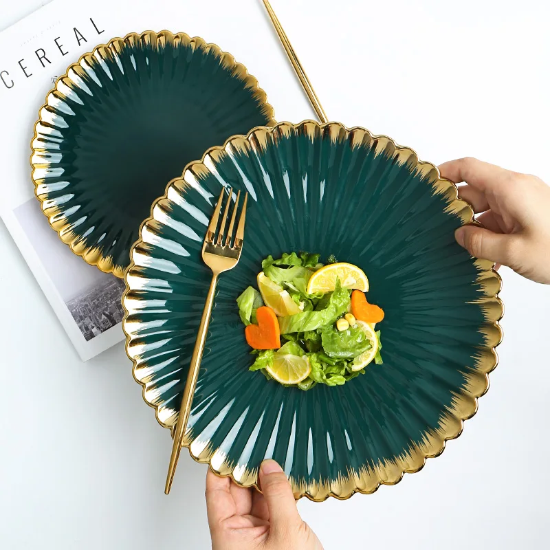 factory supplier dinner set luxury plate ceramic tableware restaurant bowls gold plated dinnerware set