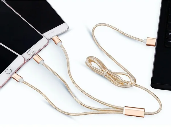 best quality Nylon Braided data wire 3A super Fast Charging Charger 3 in 1 Usb Charger  Cable for phone