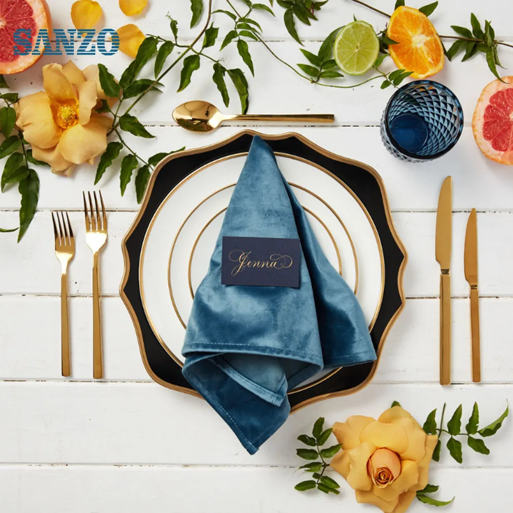 Fine Gold Rim White Ceramic Dish Porcelain Bone China Dinnerware Plates Set