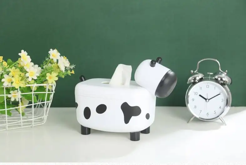Choice Fun Cute DIY Sticker design Cow Shape Napkin Dispenser with Magnetic toothpick holder and Tissue Box Holder