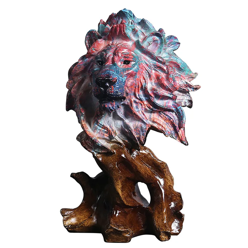 Abstract oil painting color animal sculpture lion horse eagle wolf ornament craft resin animal head statue office decoration