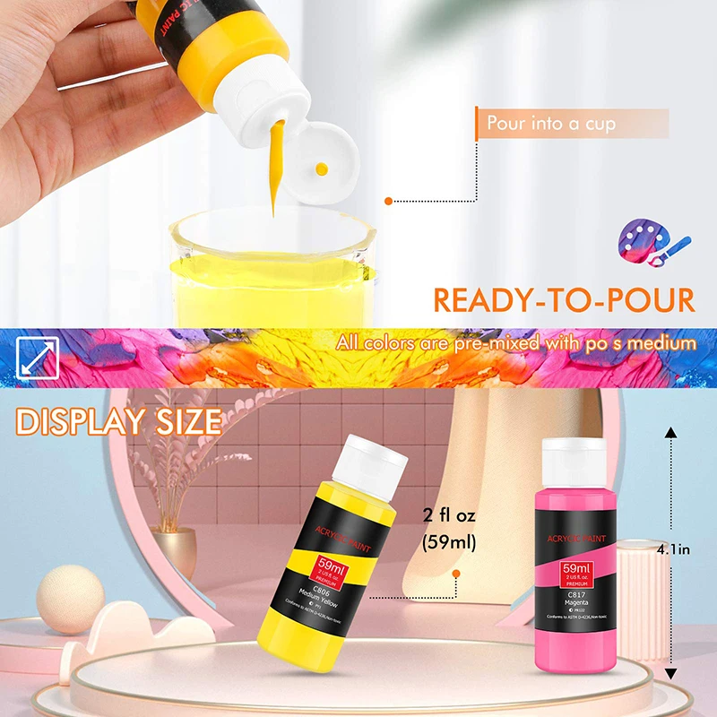 24 Colors 59Ml  Acrylic Paint Sets Includes 12 Brushes for Christmas Canvas Ceramic Rock Painting Kit Art Supplies