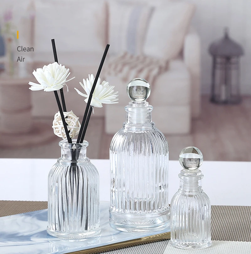 Home Decor Clear Container Empty Glass Diffuser Bottle Clear Aroma Bottle Reed Diffuser Jars with Lid Essential Oil Dispenser