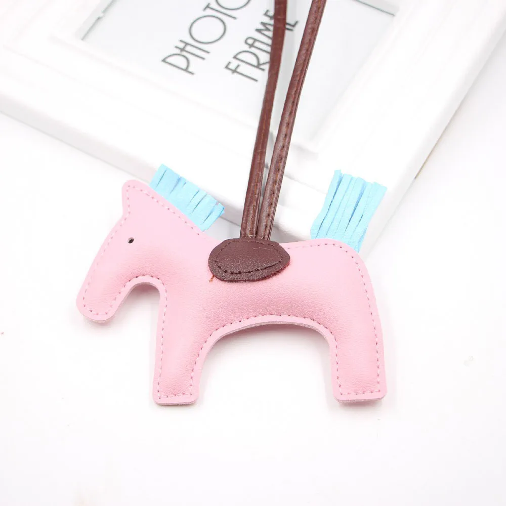 Hot selling cotton filled horse multi-color tassel pendant PU leather keychain hanging rope horse cute fashion bag accessories