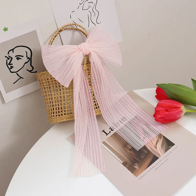 Elegant Large Bow Ribbon Hairpin Chiffon Mesh Big Bowknot Ribbon Hairband Clip Women Lady Girls Hair Clip
