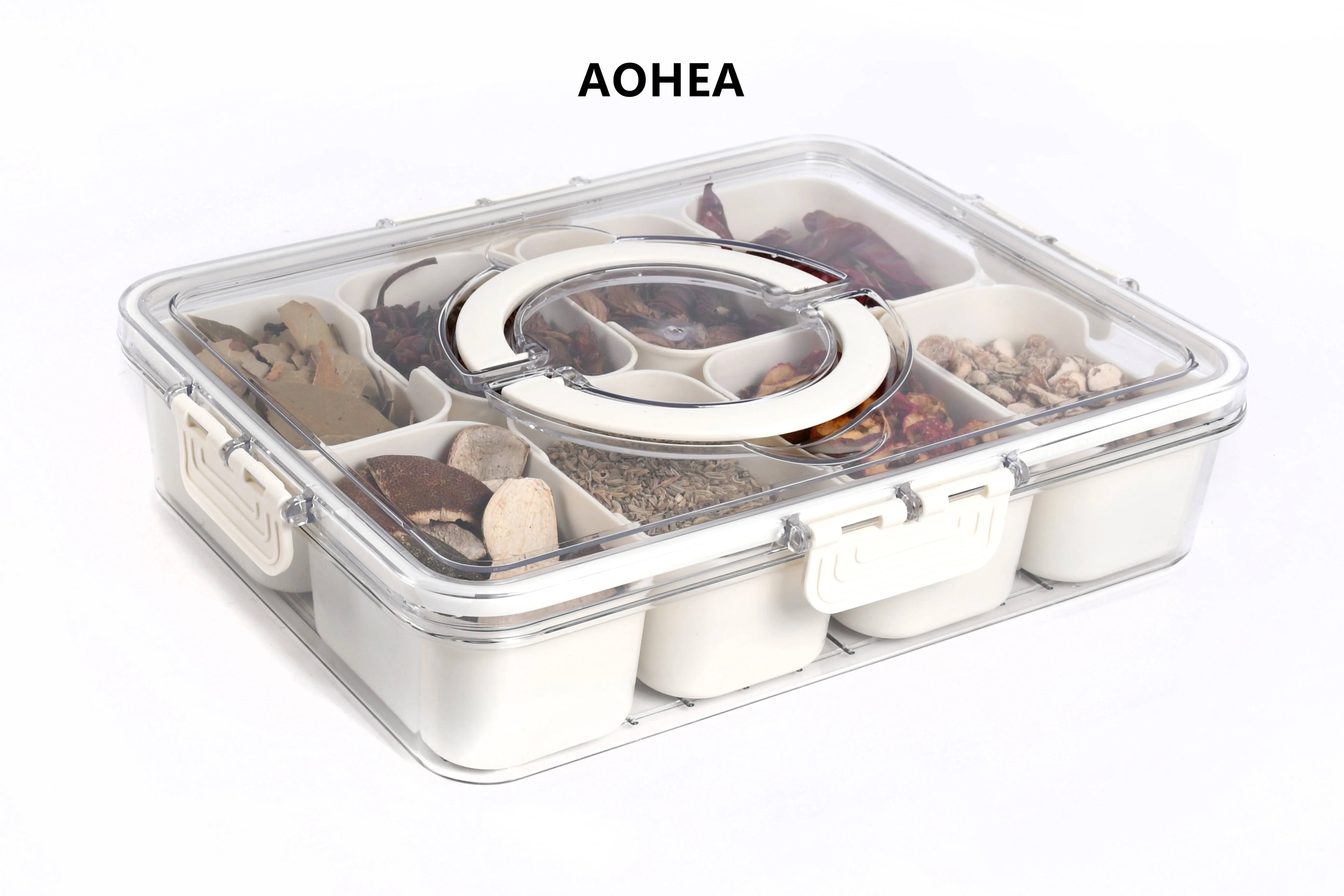 Aohea bpa free 4 8 compart New design Spice Box Plastic Condiment Box Spice Jar for kitchen seasoning storage box