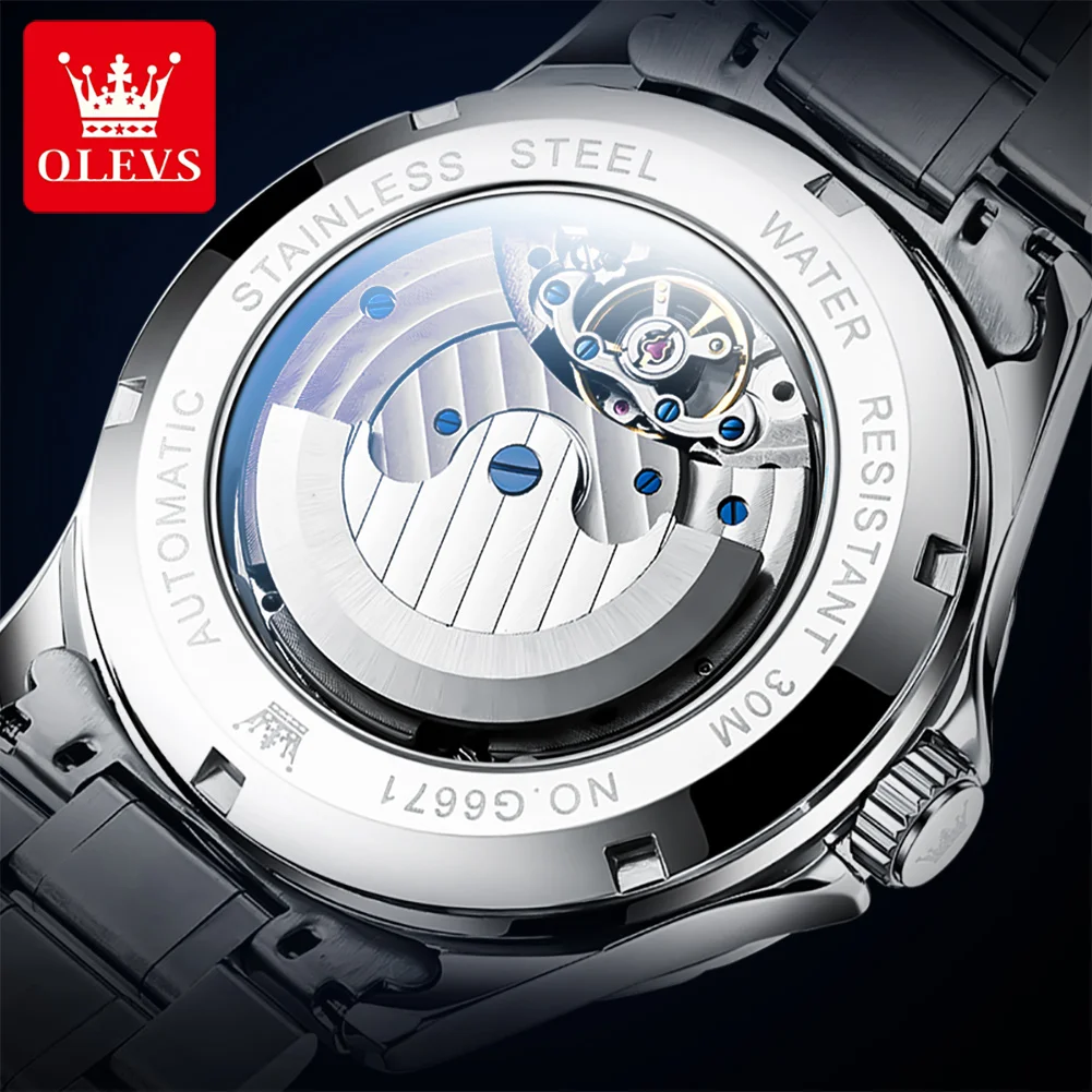 OLEVS 6671 Hot Sell Brand Luxury Sport Rose Gold Mechanical Watches Leather Strap Automatic Watches For Men