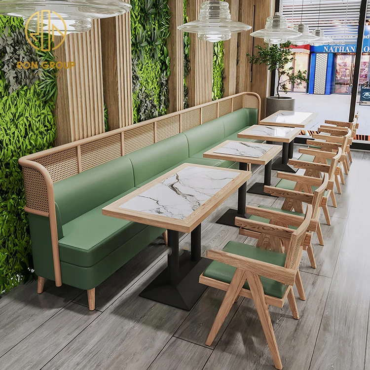 Coffee shop fast food square commercial cafe marble leather restaurant bench sofa furniture booth seating table and chair set