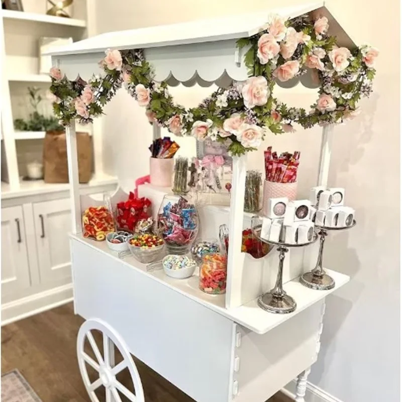 commercial grade flower dessert cake bar white high quality candy acrylic cake display stand candy cart