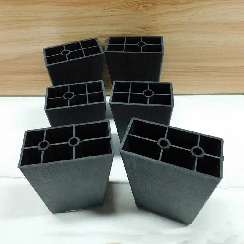 Factory Quickly Delivery Hot Sell 12.5cm High Black Trapezoidal Decorative Plastic Sofa  Bed Legs Table Legs