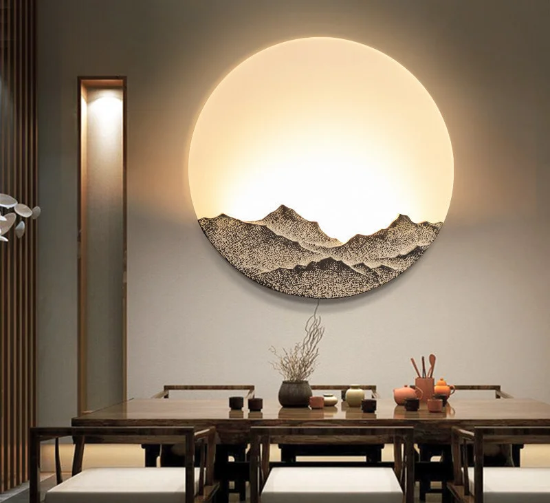 New Modern round Chinese Brass Wall Sconce Lamp Energy Saving Natural Marble Light for Living Room Corridor Bedroom