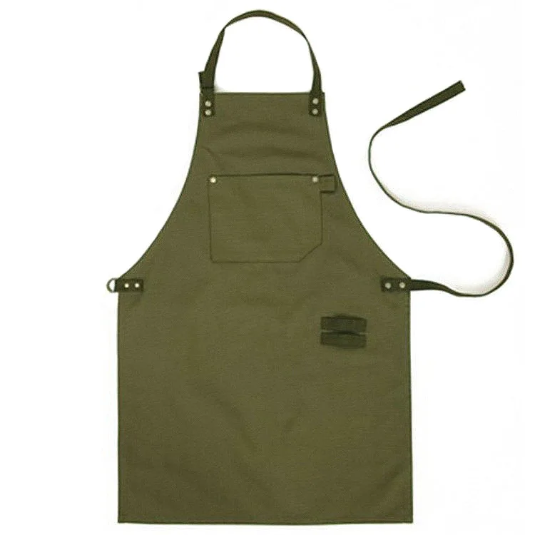 High quality durable army green chef cotton canvas aprons thick waterproof antifouling barista apron