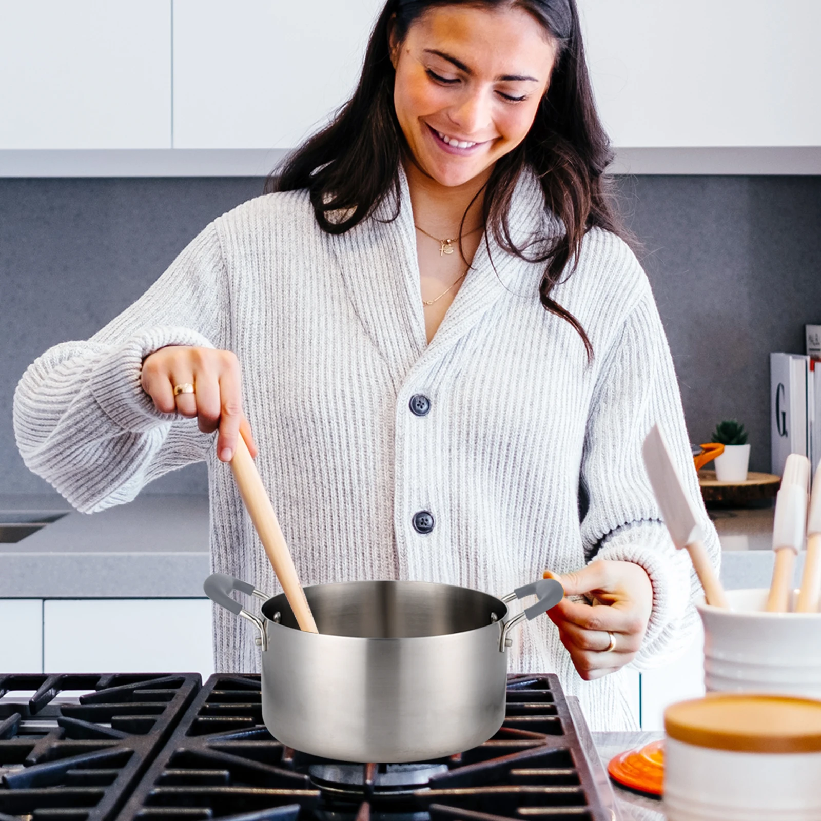 Lennon High-end Luxury Cookware Three-layer Composite Stainless Steel Soup Pot Multi-function 24 cm Soup Pot