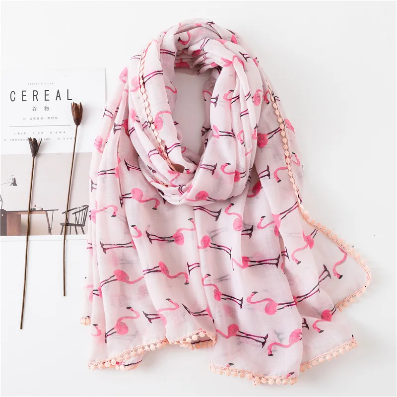 Wholesale Custom Floral Print Women Hijab Linen Cotton Scarf With Tassel