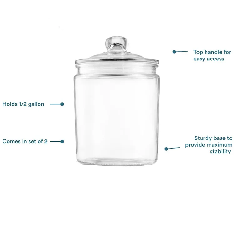 airtight glass jar Wide Mouth 1/2 Gallon big Kitchen Glass Cookie glass jar with  lid
