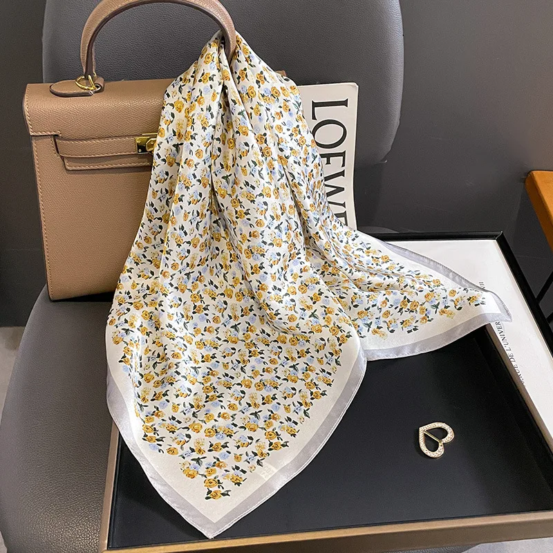 New Mulberry Silk Square Scarf Women Brand Custom Design Square Flower Printed Scarf High Quality Digital Printing Silk Scarf