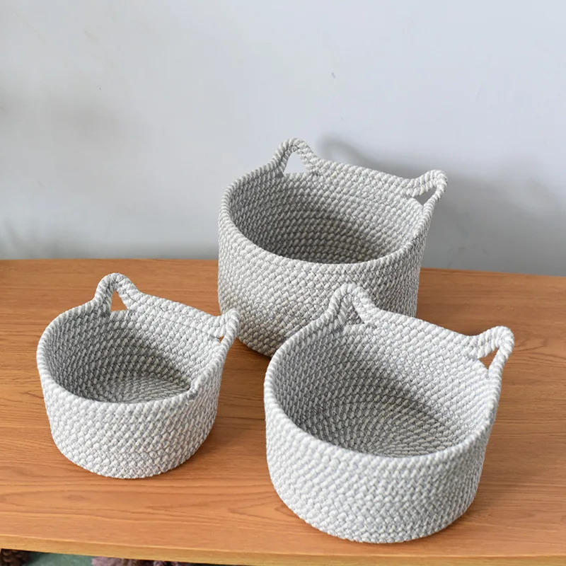 2022 new Washable Pet Bed For Indoor Cats Or Small Dogs Cotton Rope Woven Anti-slip Bottom Cat Toy Basket
