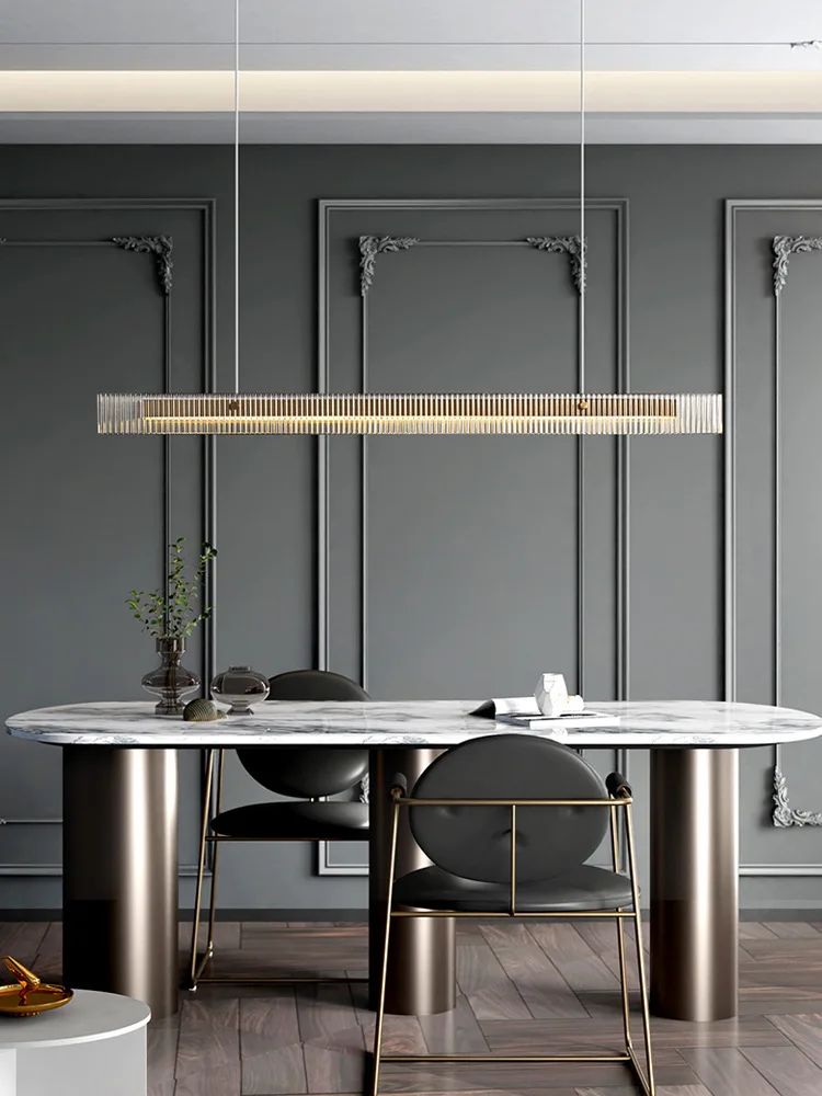 Post-modern simple light luxury chandelier designer model room restaurant bar Nordic word strip glass high sense